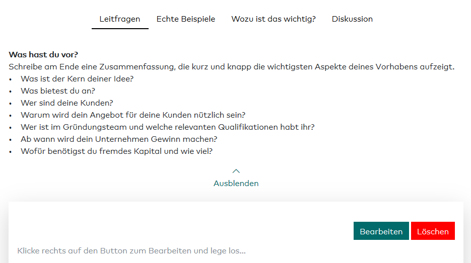 Screenshot Businessplan Leitfragen