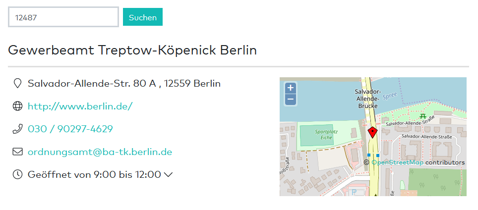 Screenshot Gewerbeamt finder
