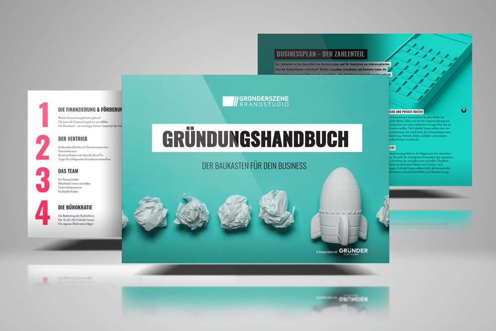 Gründungshandbuch Teaserbild Gesamtausgabe 3 Seiten als Vorschaubilder aus dem Gründungshandbuch