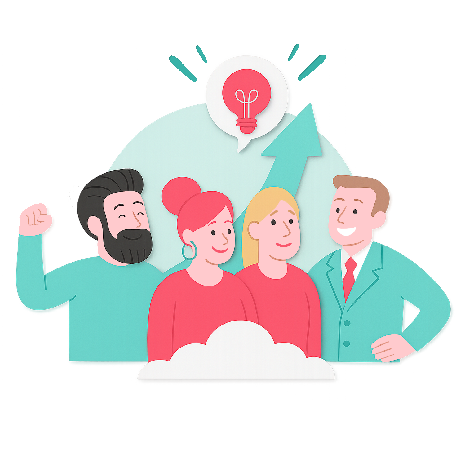 Eine Gruppe Gründer*innen steht zusammen und freut sich über ihre Gründungsidee.