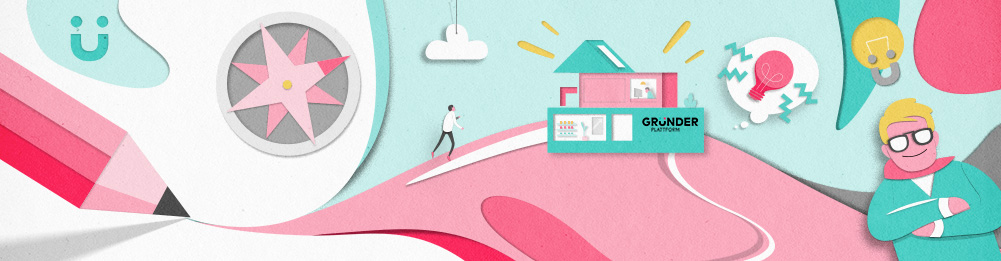 Produkt-Treppe Header Geschäftsmodell und ein Mann, der darauf zugeht.