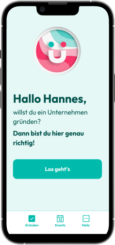 Eine Illustration zeigt die Gründerplattform-App auf einem Smartphone.