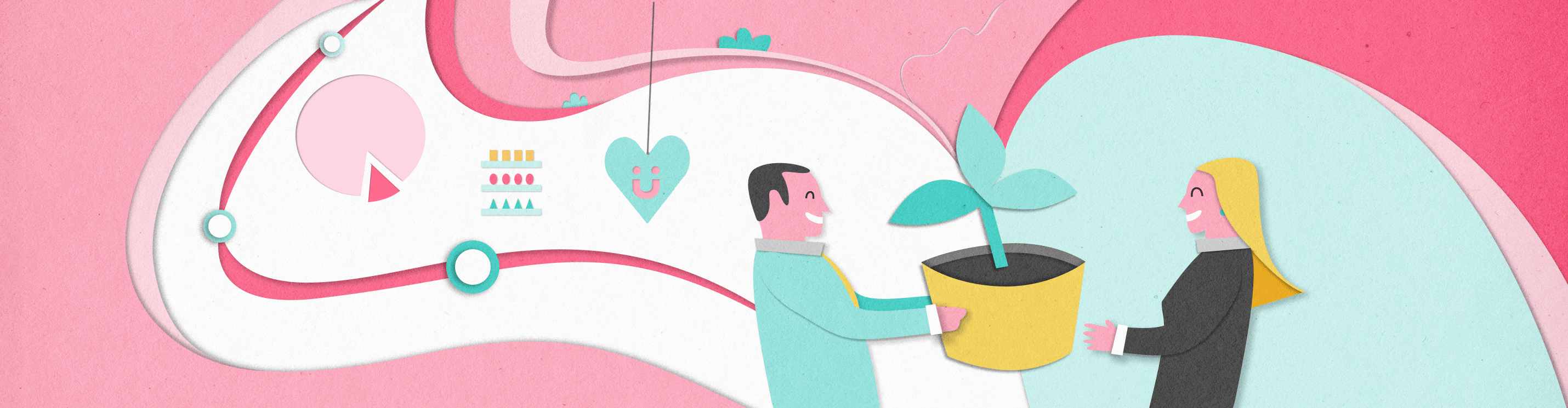 Scherenschnitt-Illustrationen einer Kundeninteraktion