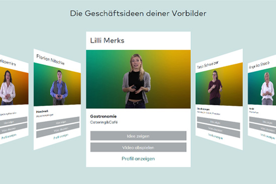 Screenshot der Auswahl von Unternehmer*innen