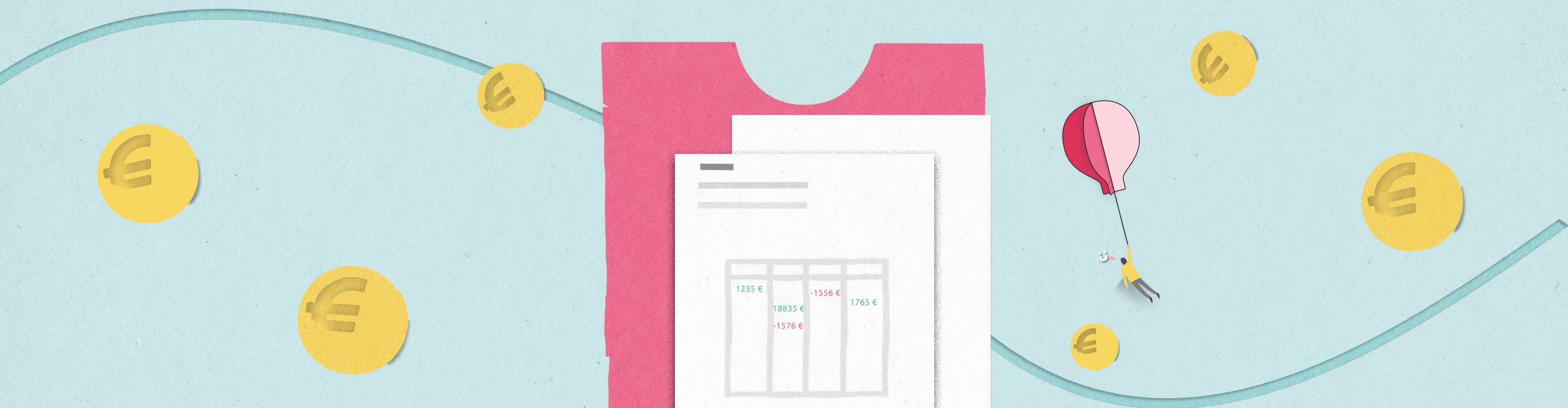 Illustration von Dokumenten und Münzen