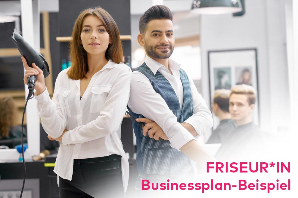 Teaserbild Businessplan Friseurin Friseurin und Friseur im Friseurladen