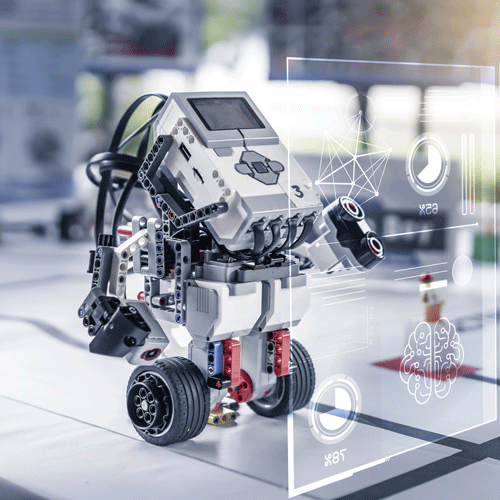 Spielzeug-Roboter bedient Konsole