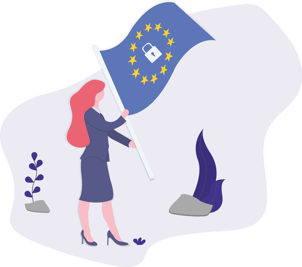 Zeichnung einer Frau, die eine Flagge hält