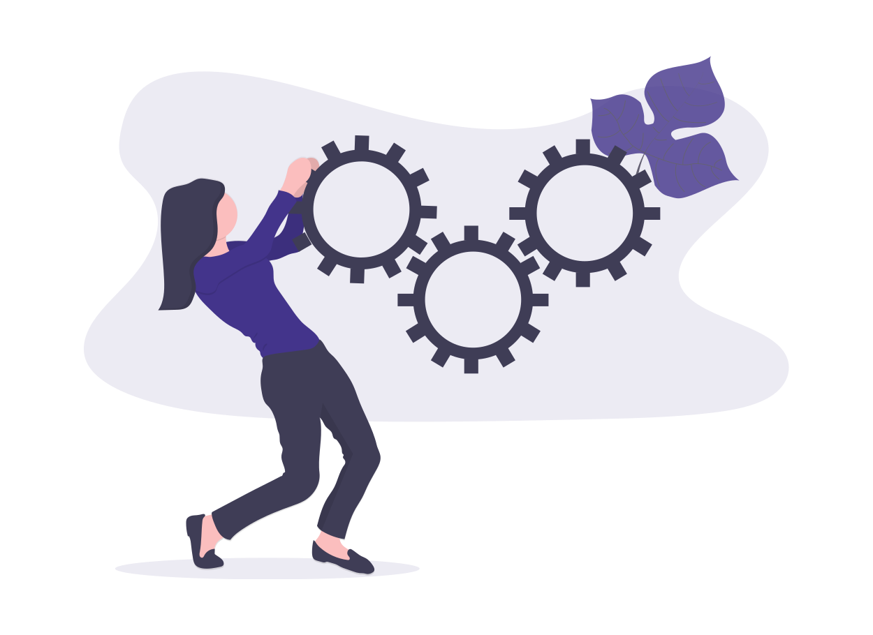 Illustration  Frau hält Zahnräder