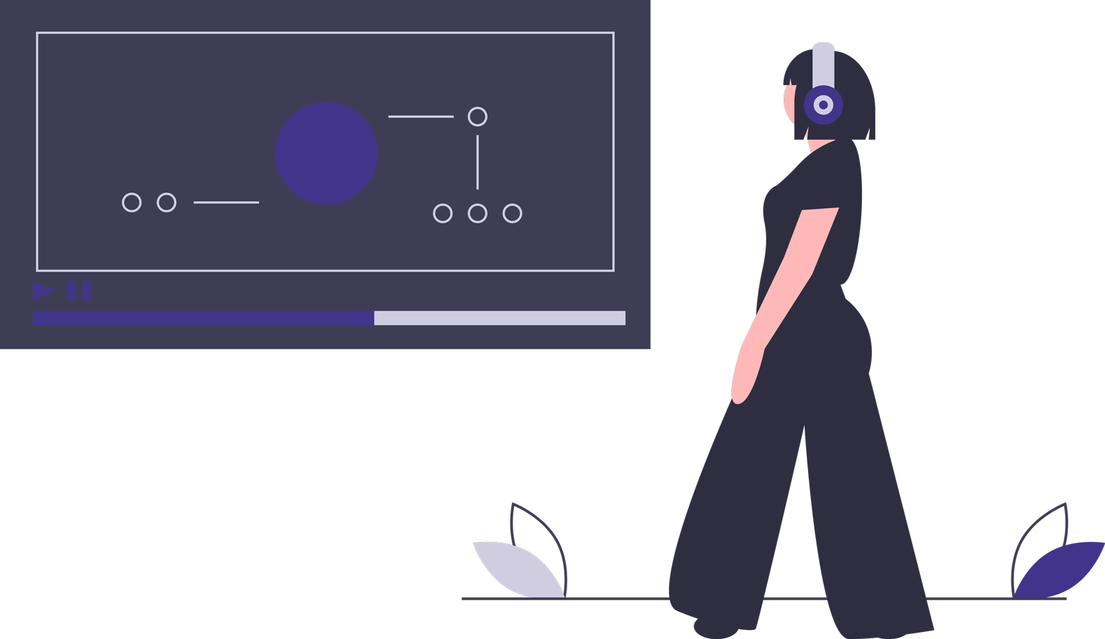 Zeichnung einer Frau, die auf ein Display blickt