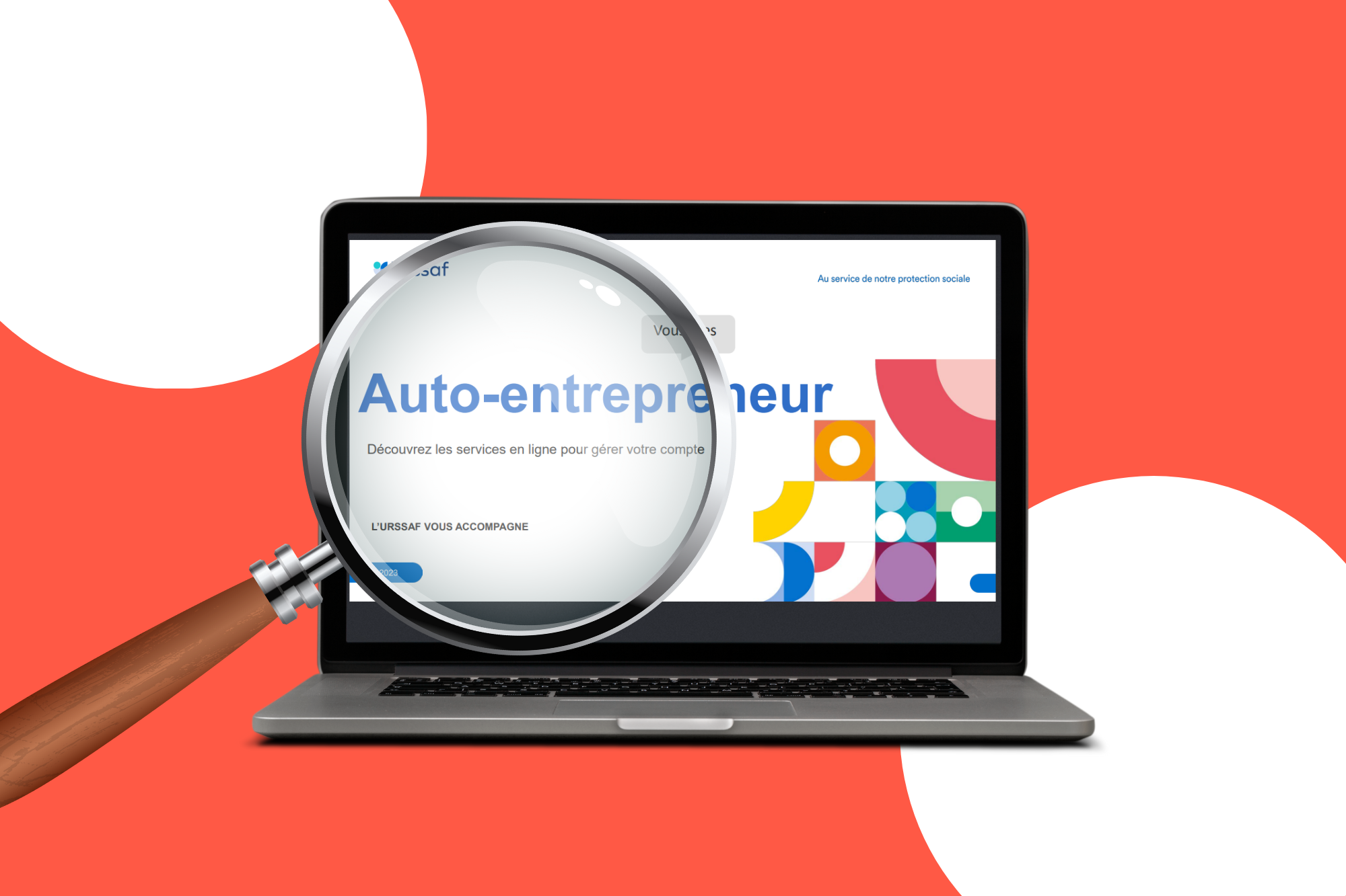 Laptop mit Lupe auf Autoentrepreneur