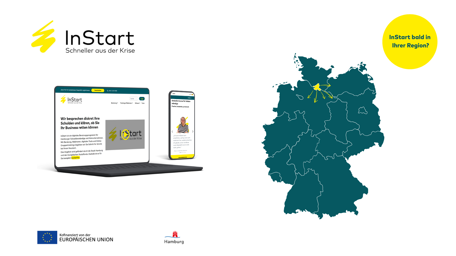 Deutschlandkarte und Bild von der InStart-Plattform in einem Computer