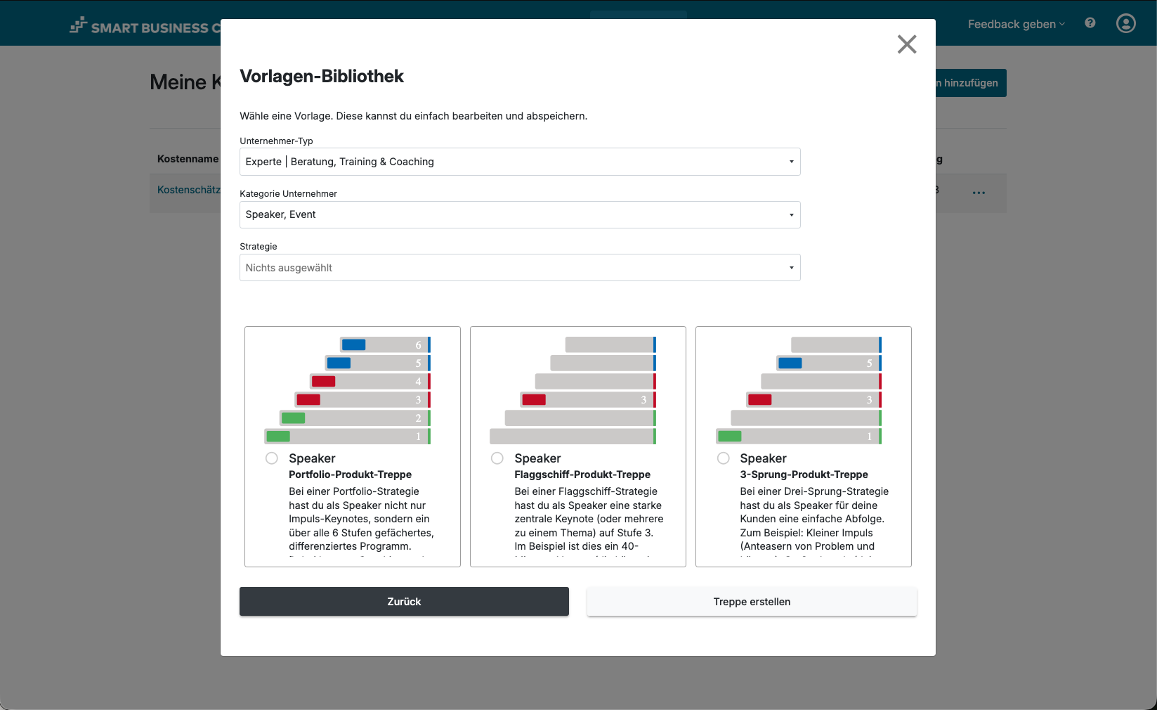 Screenshot des Tools Smart Business Control: Beispiel-Treppen