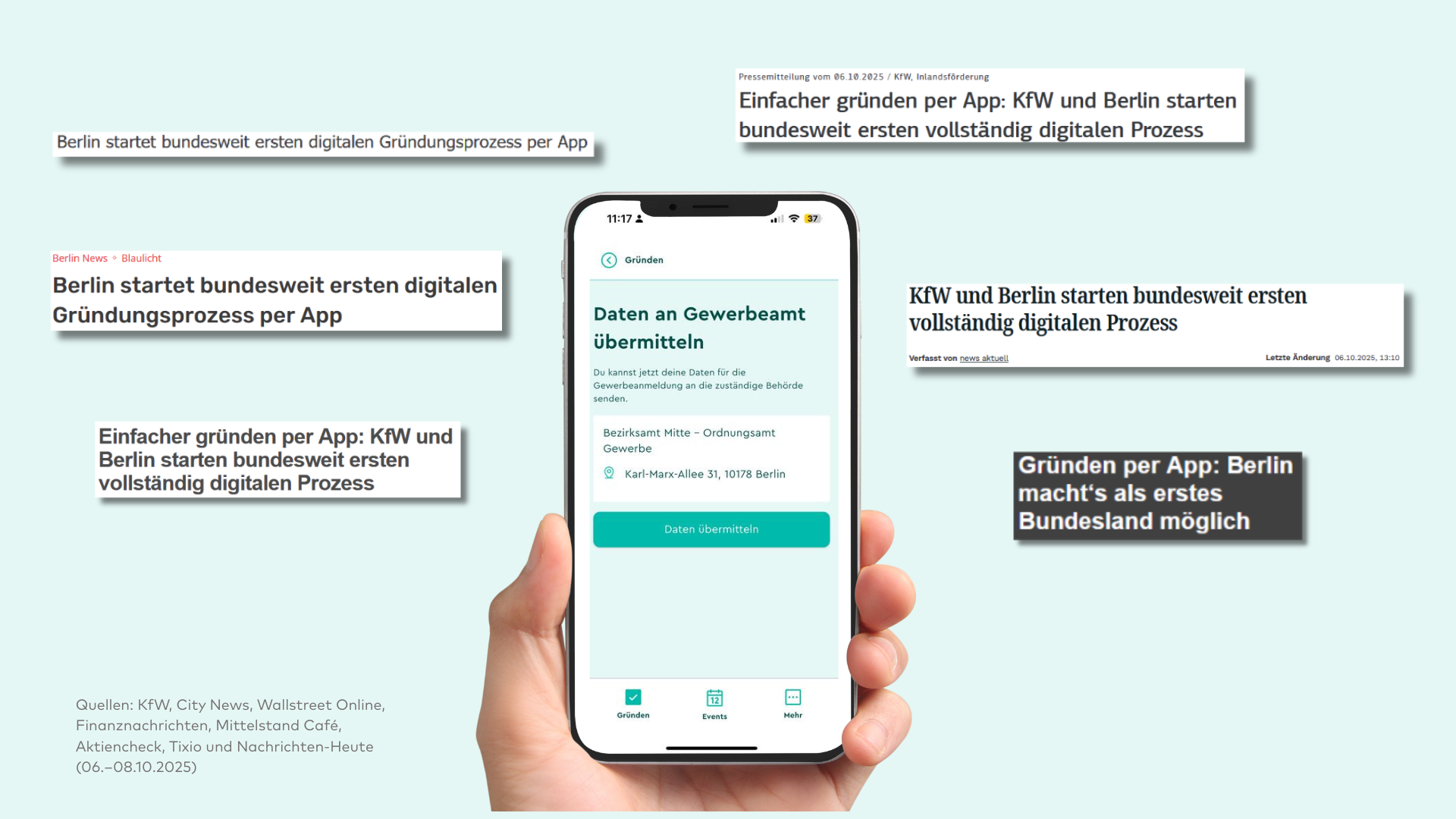 Foto der App und Zeitungsartikel zu dem Thema