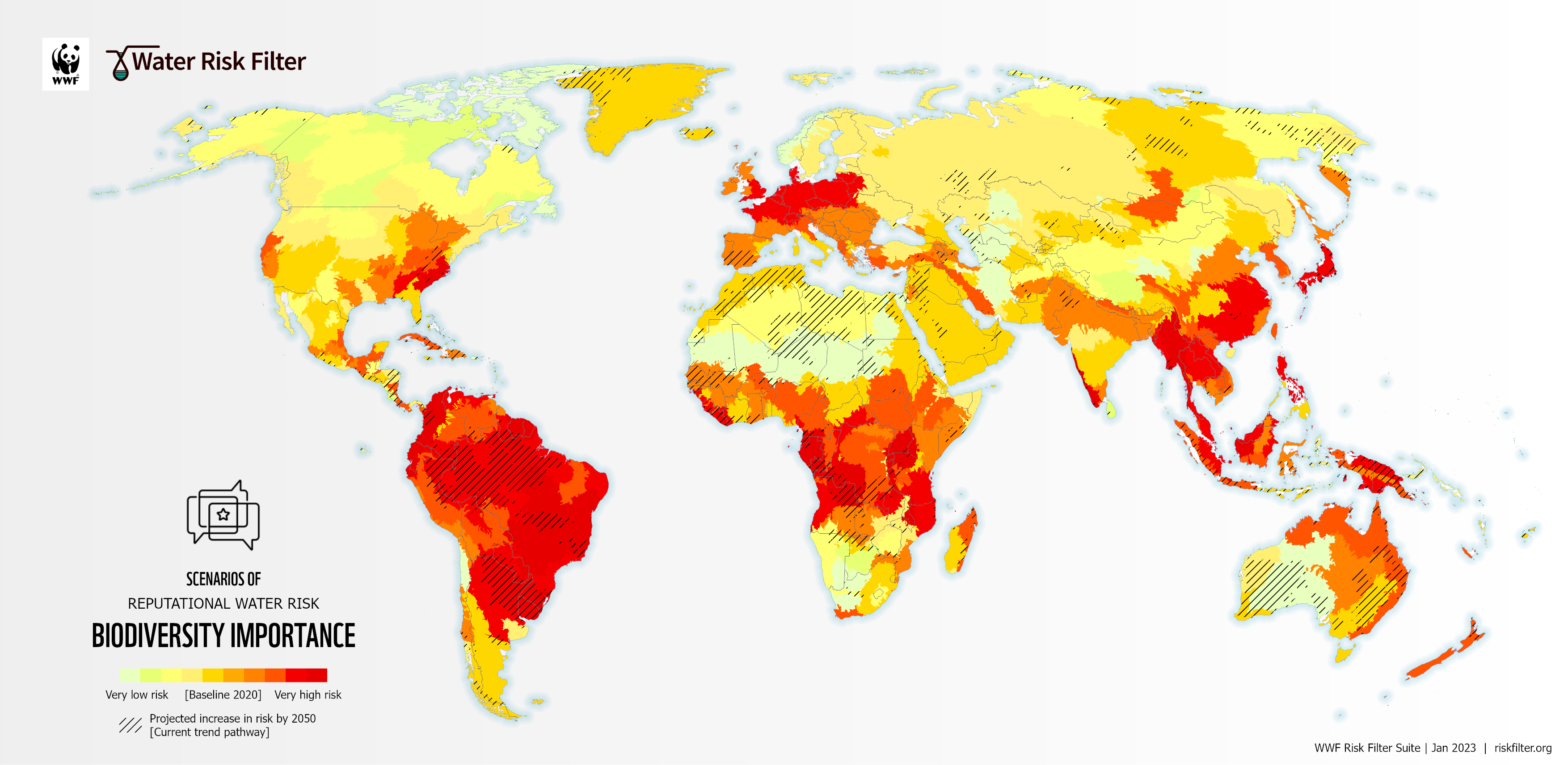 WRF_2021_GLO_310BiodiversityImportance_CurrentTrend_2050_riskChangeHatch_Light.png
