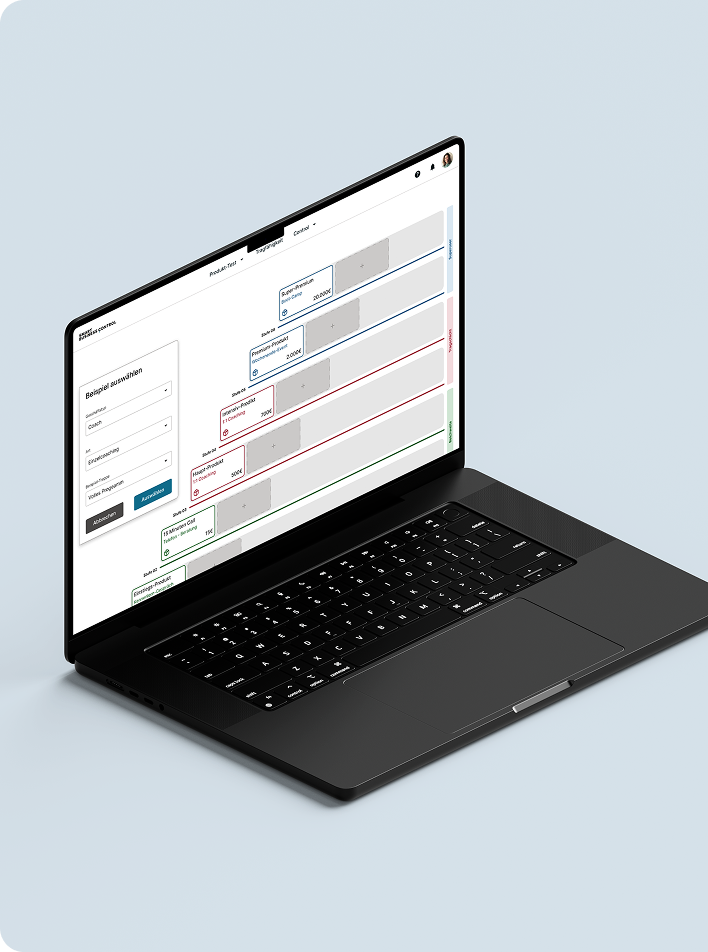 Mockup_SBC_index Laptop, der eine SmartBusinessControl Treppe zeigt