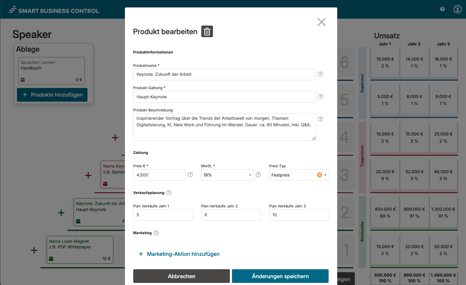 teaser4 Screenshot des Tools Smart Business Control: Produkt bearbeiten