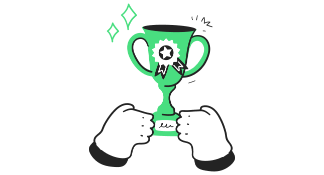 Illustration: Jemand hält einen Pokal in den Händen