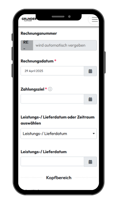 Screenshot Smartphone: Rechnung erstellen