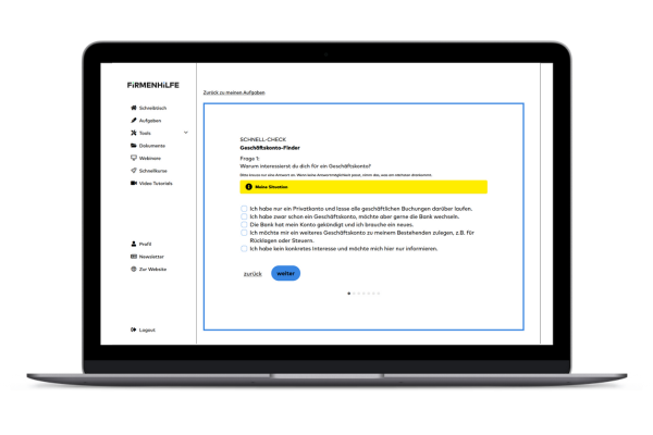 Screenshot Smartphone: Geschäftskonto-Finder