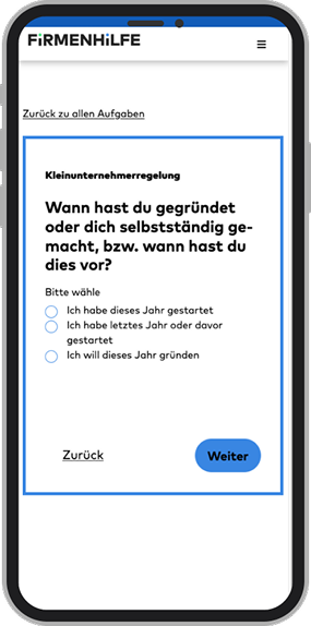Kleinunternehmerregelung_Mobile Screenshot des Kleinunternehmerregelungs-Tools