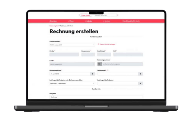 Rechnungstool_laptop Screenshot Desktop: Rechnung erstellen