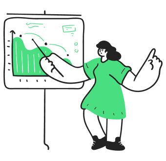 Illustration einer Person, die ein Diagramm auf einem Flipchart erklärt