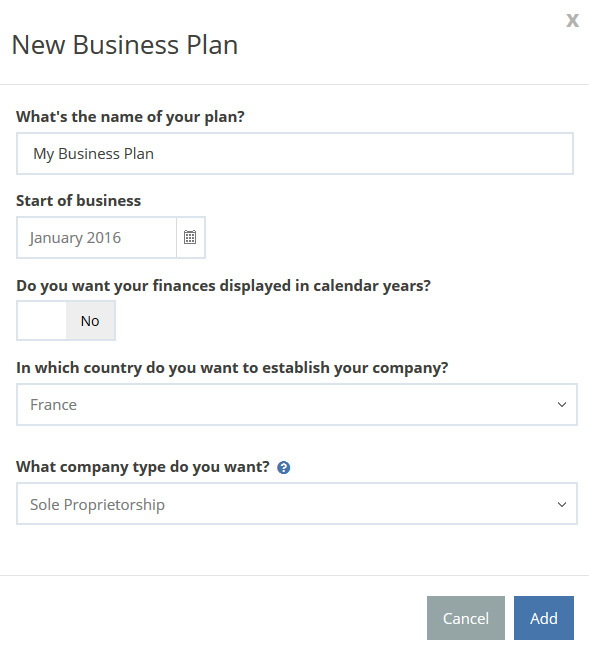 Screenshot of new business plan example